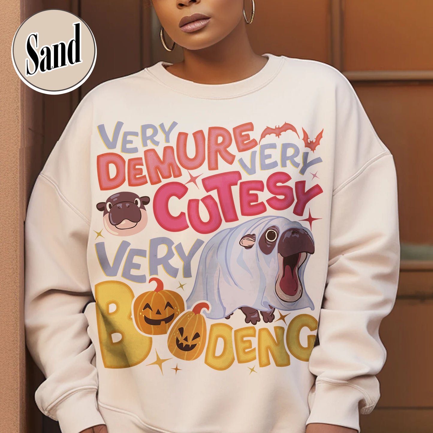 Very Demure Very Cutesy Very Boo Deng Sweatshirt, Baby Hippo Moo Deng Sweatshirt, Boo Deng Sweatshirt, Moo Deng Sweatshirt, Moo Deng Halloween Sweatshirt, Hippo Lover