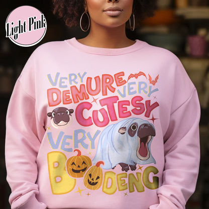 Very Demure Very Cutesy Very Boo Deng Sweatshirt, Baby Hippo Moo Deng Sweatshirt, Boo Deng Sweatshirt, Moo Deng Sweatshirt, Moo Deng Halloween Sweatshirt, Hippo Lover