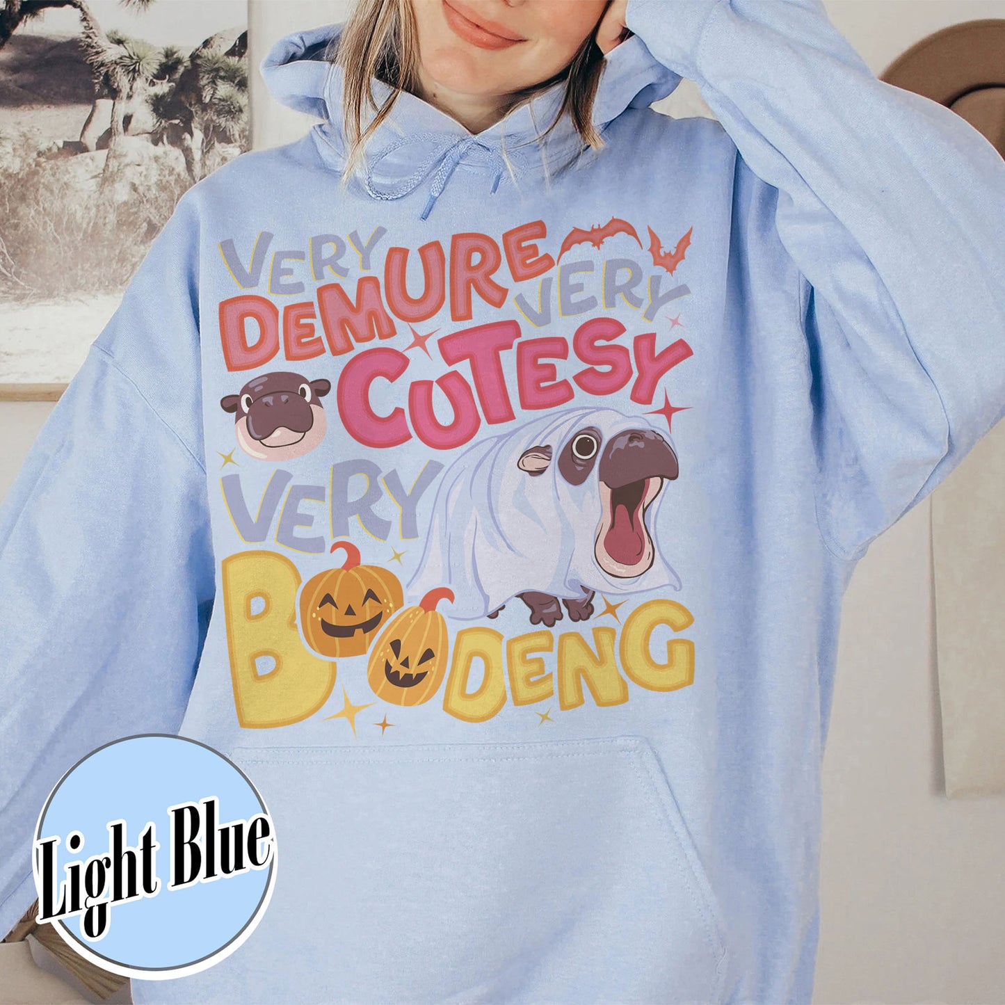 Very Demure Very Cutesy Very Boo Deng Hoodie, Baby Hippo Moo Deng Hoodie, Boo Deng Hoodie, Moo Deng Hoodie, Moo Deng Halloween Hoodie, Hippo Lover