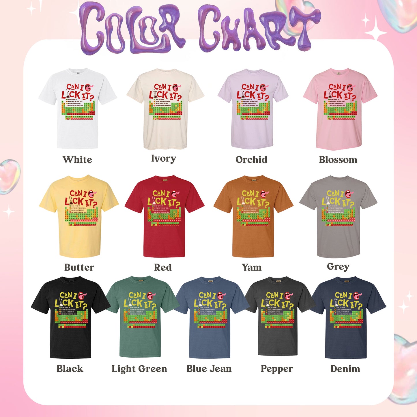 Funny Chemistry Comfort Colors Shirts,Can I Lick Or Smell It Periodic Table Shirt, Elements Table Shirt,