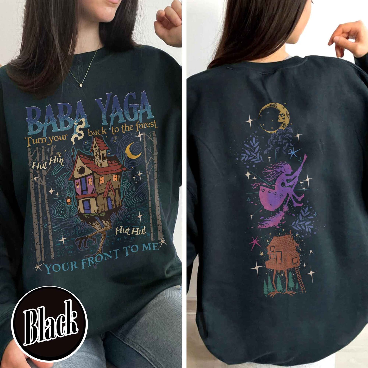 Baba Yaga SweatShirt, Baba Yaga House SweatShirt, Fairy Tale SweatShirt, Baba Yaga Hut, Warm Slavic Folklore Graphic SweatShirt for Witches