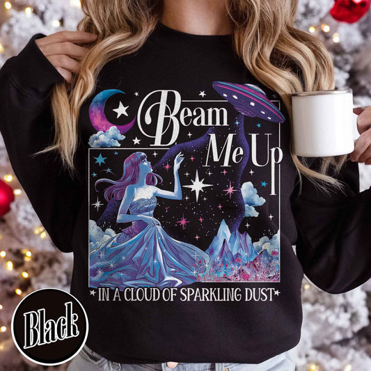 Beam Me Up Sweatshirt, in a Cloud of Sparkling Dust Shirt, Ufo Shirt, ttpd Merch, Alien Shirt, ttpd shirt, Music Fan,Music lover,Music lyrics Shirt