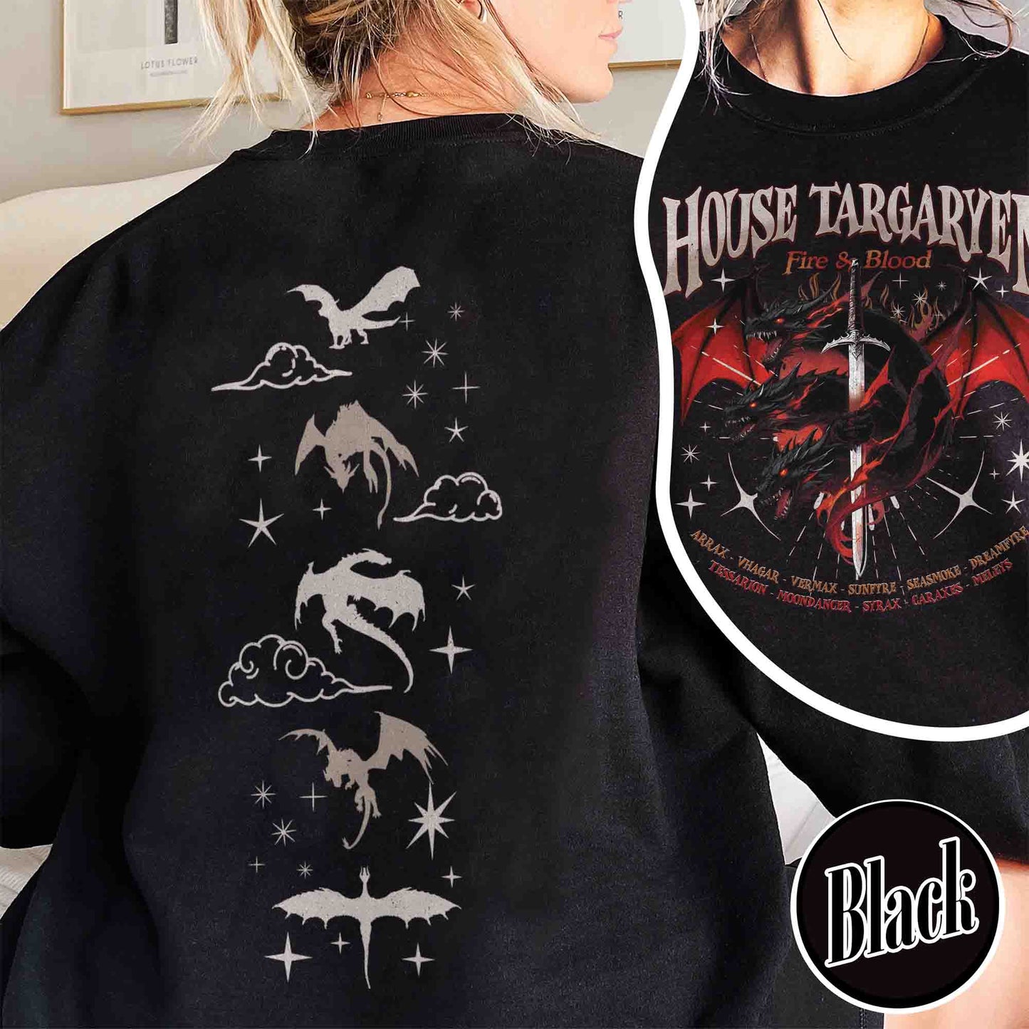 HOTD Sweatshirt, House of the D Sweatshirt, GOT Sweatshirt, Meleys, Shirt With Dragons, Dragon Lovers Sweatshirt, Targaryen Sweatshirt, Team Black, Dragons
