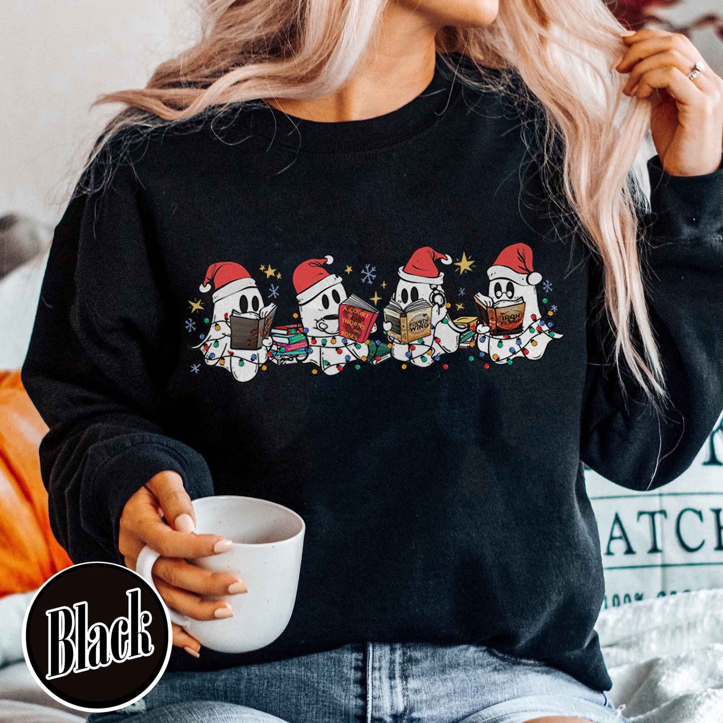 Christmas Ghost Reading, Halloween Cute Ghost Christmas Sweatshirt, Acotar Book Sweatshirt, Cute Spooky Ghost Christmas, Book Lover Gift, Book Sweatshirt