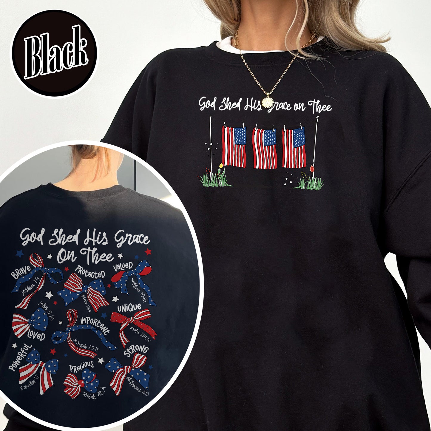 4th of July Sweatshirt, God Shed His Grace on Thee Sweatshirt, Christian Patriotic Sublimation Sweatshirt