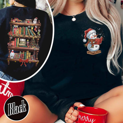 Funny Librarian Sweatshirt, Book Lover Librarian Gift, Bookworm Christmas Sweatshirt, Library Shirts for Christmas, Snowman Read Book Sweatshirt