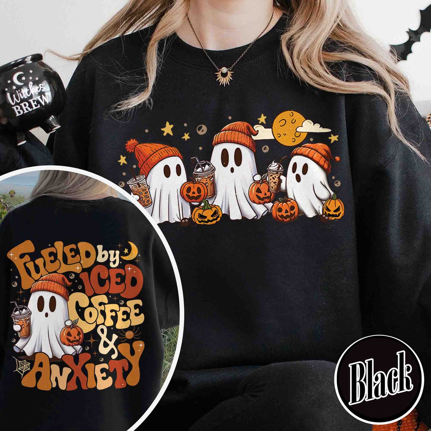 Halloween Ghost Iced Coffee Sweatshirt, Cute Ghost Drink Coffee Sweatshirt, Little Ghost Iced Coffee Sweatshirt