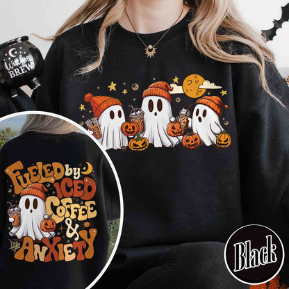 Halloween Ghost Iced Coffee Sweatshirt, Cute Ghost Drink Coffee Sweatshirt, Little Ghost Iced Coffee Sweatshirt