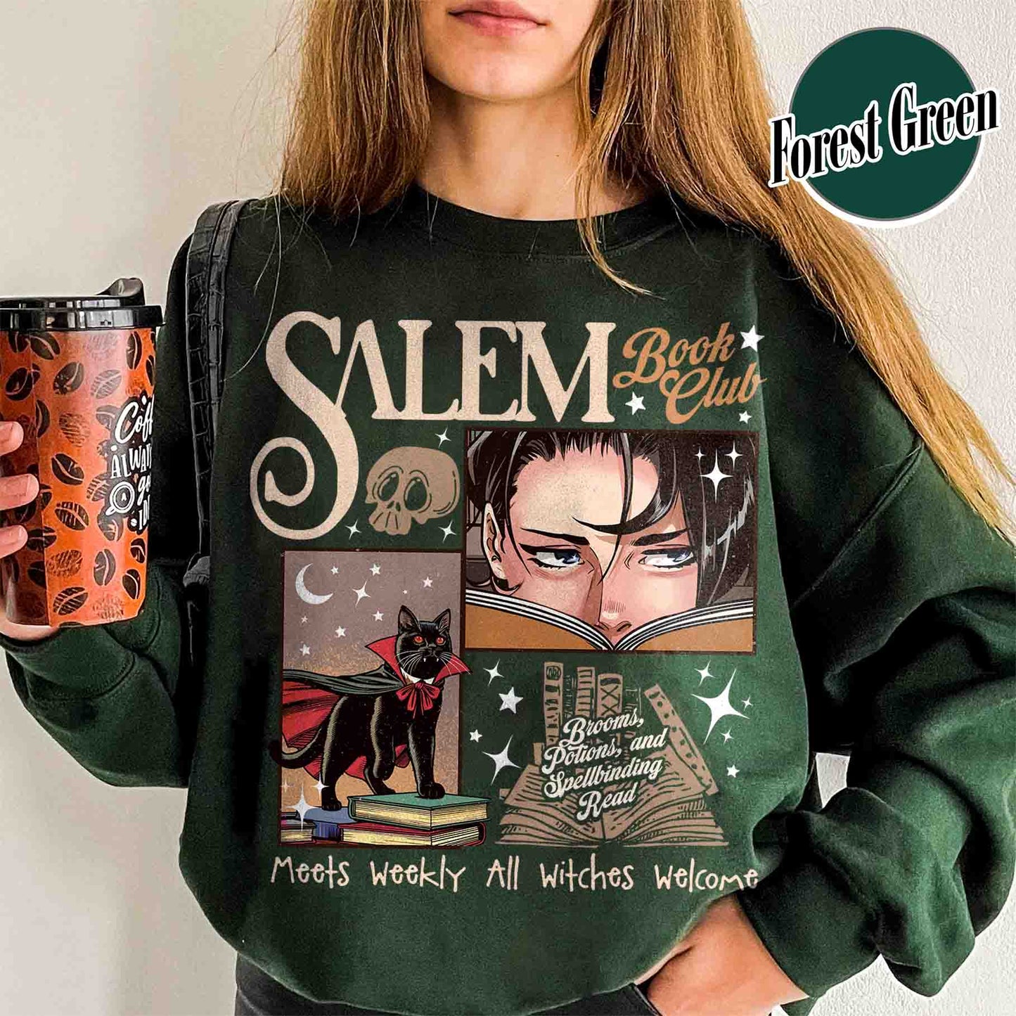 Halloween Sweatshirt, Retro Salem Book Club Sweatshirt, Black Cat Spooky Book Lover Sweatshirt