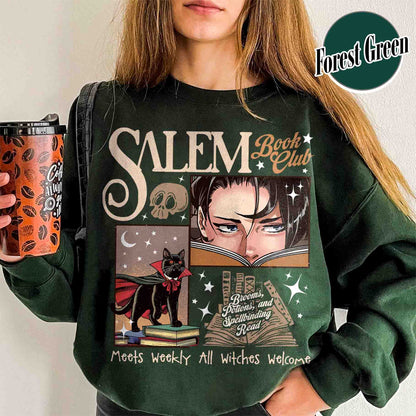 Halloween Sweatshirt, Retro Salem Book Club Sweatshirt, Black Cat Spooky Book Lover Sweatshirt