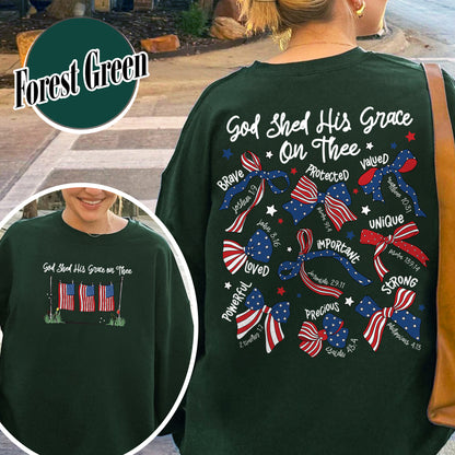 4th of July Sweatshirt, God Shed His Grace on Thee Sweatshirt, Christian Patriotic Sublimation Sweatshirt