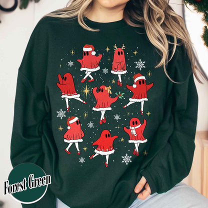 Ballet Ghost Sweatshirt, Ballet Christmas Sweatshirt, Christmas Sweatshirt for Dancer, Dance Teacher Christmas Sweatshirt, Cute Christmas Ghost Sweatshirt, Xmas Gift