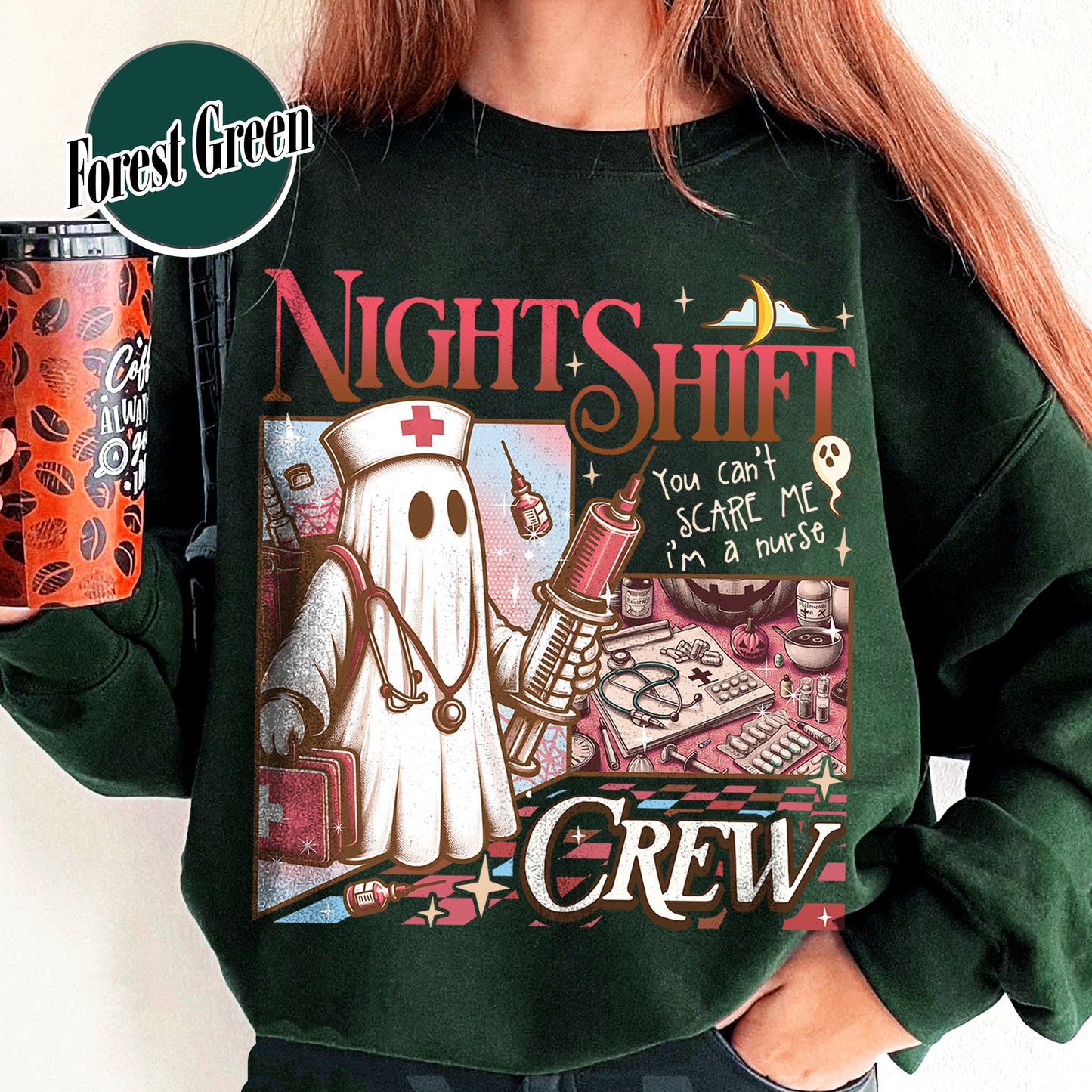 Halloween RN Sweatshirt, Night Shift Crew Ghost Sweatshirt, Registered Nurse Halloween Sweatshirt