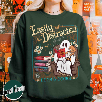 Halloween Book Lover Sweatshirt, Easily Distracted Cats and Books Sweatshirt, Books and Black Cats Sweatshirt