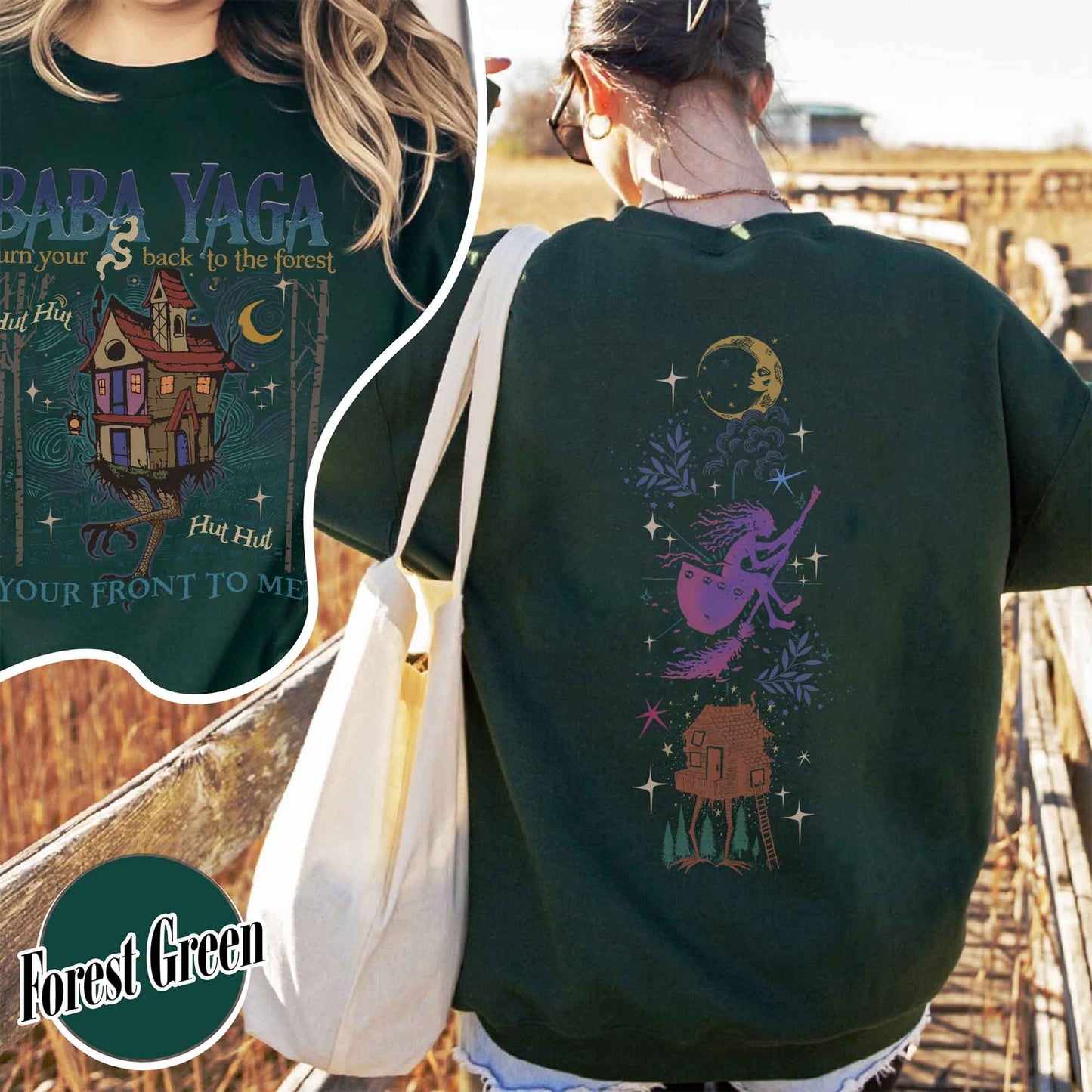 Baba Yaga SweatShirt, Baba Yaga House SweatShirt, Fairy Tale SweatShirt, Baba Yaga Hut, Warm Slavic Folklore Graphic SweatShirt for Witches