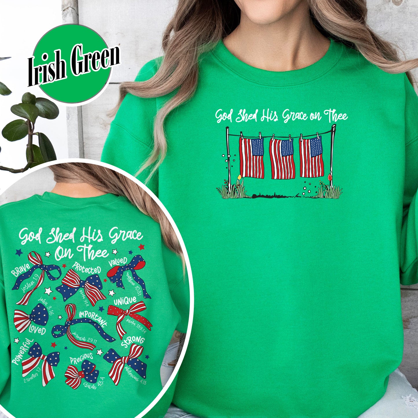 4th of July Sweatshirt, God Shed His Grace on Thee Sweatshirt, Christian Patriotic Sublimation Sweatshirt