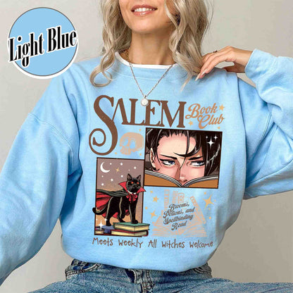 Halloween Sweatshirt, Retro Salem Book Club Sweatshirt, Black Cat Spooky Book Lover Sweatshirt