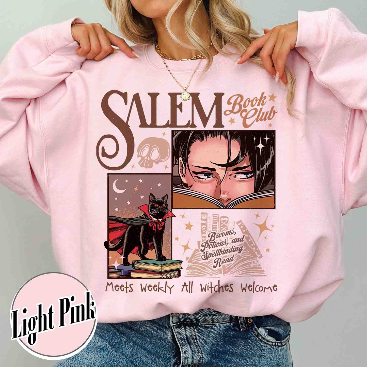 Halloween Sweatshirt, Retro Salem Book Club Sweatshirt, Black Cat Spooky Book Lover Sweatshirt