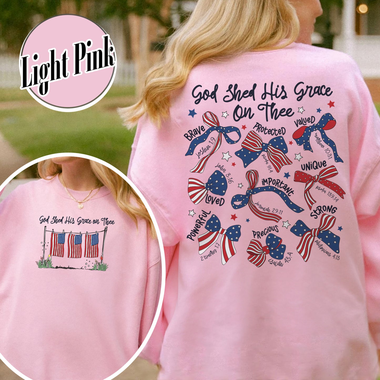 4th of July Sweatshirt, God Shed His Grace on Thee Sweatshirt, Christian Patriotic Sublimation Sweatshirt