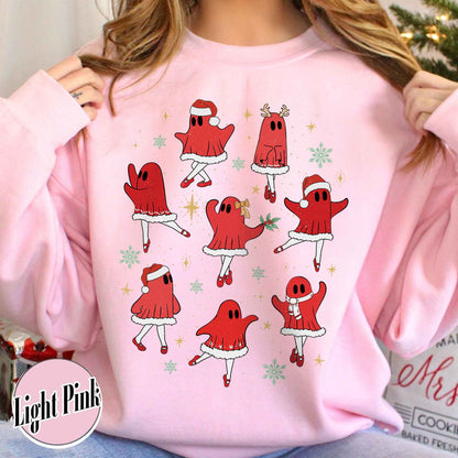 Ballet Ghost Sweatshirt, Ballet Christmas Sweatshirt, Christmas Sweatshirt for Dancer, Dance Teacher Christmas Sweatshirt, Cute Christmas Ghost Sweatshirt, Xmas Gift