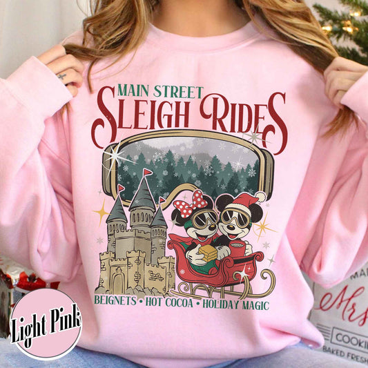 Main Street Sleigh Rides Sweatshirts, Christmas Girls Trip T Shirts, the Most Magical Place on Earth Christmas Shirt, Hot Cocoa Christmas Shirt