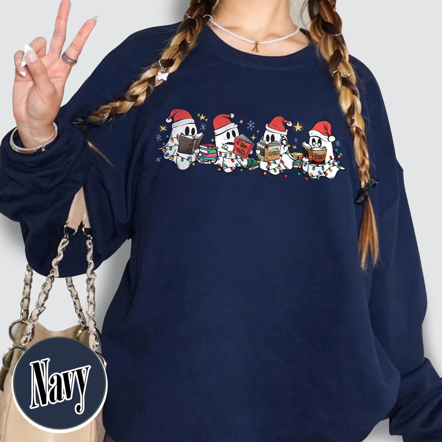 Christmas Ghost Reading, Halloween Cute Ghost Christmas Sweatshirt, Acotar Book Sweatshirt, Cute Spooky Ghost Christmas, Book Lover Gift, Book Sweatshirt