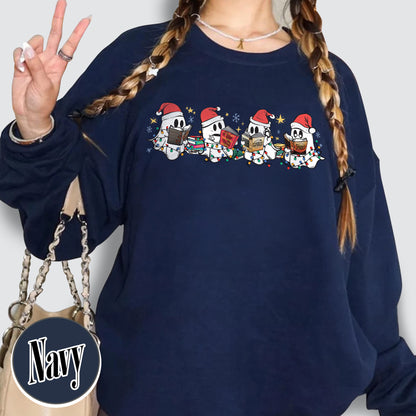 Christmas Ghost Reading, Halloween Cute Ghost Christmas Sweatshirt, Acotar Book Sweatshirt, Cute Spooky Ghost Christmas, Book Lover Gift, Book Sweatshirt