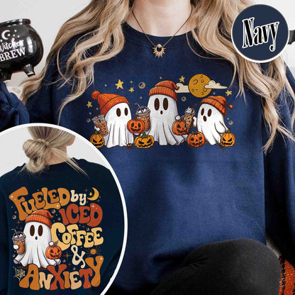 Halloween Ghost Iced Coffee Sweatshirt, Cute Ghost Drink Coffee Sweatshirt, Little Ghost Iced Coffee Sweatshirt