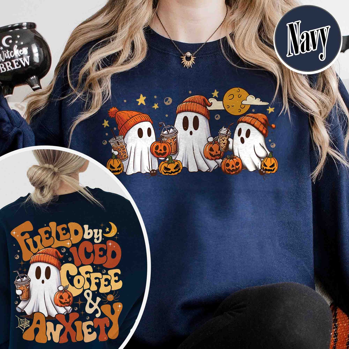 Halloween Ghost Iced Coffee Sweatshirt, Cute Ghost Drink Coffee Sweatshirt, Little Ghost Iced Coffee Sweatshirt