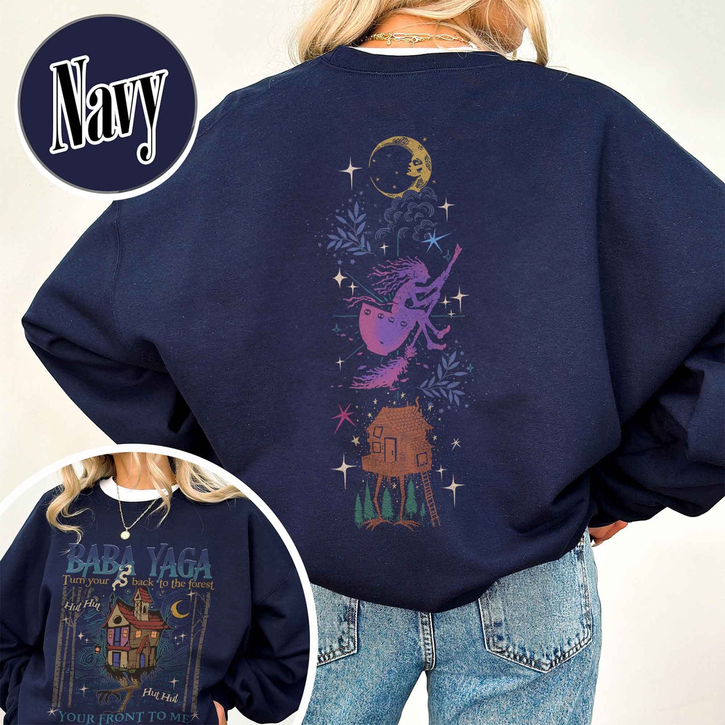 Baba Yaga SweatShirt, Baba Yaga House SweatShirt, Fairy Tale SweatShirt, Baba Yaga Hut, Warm Slavic Folklore Graphic SweatShirt for Witches