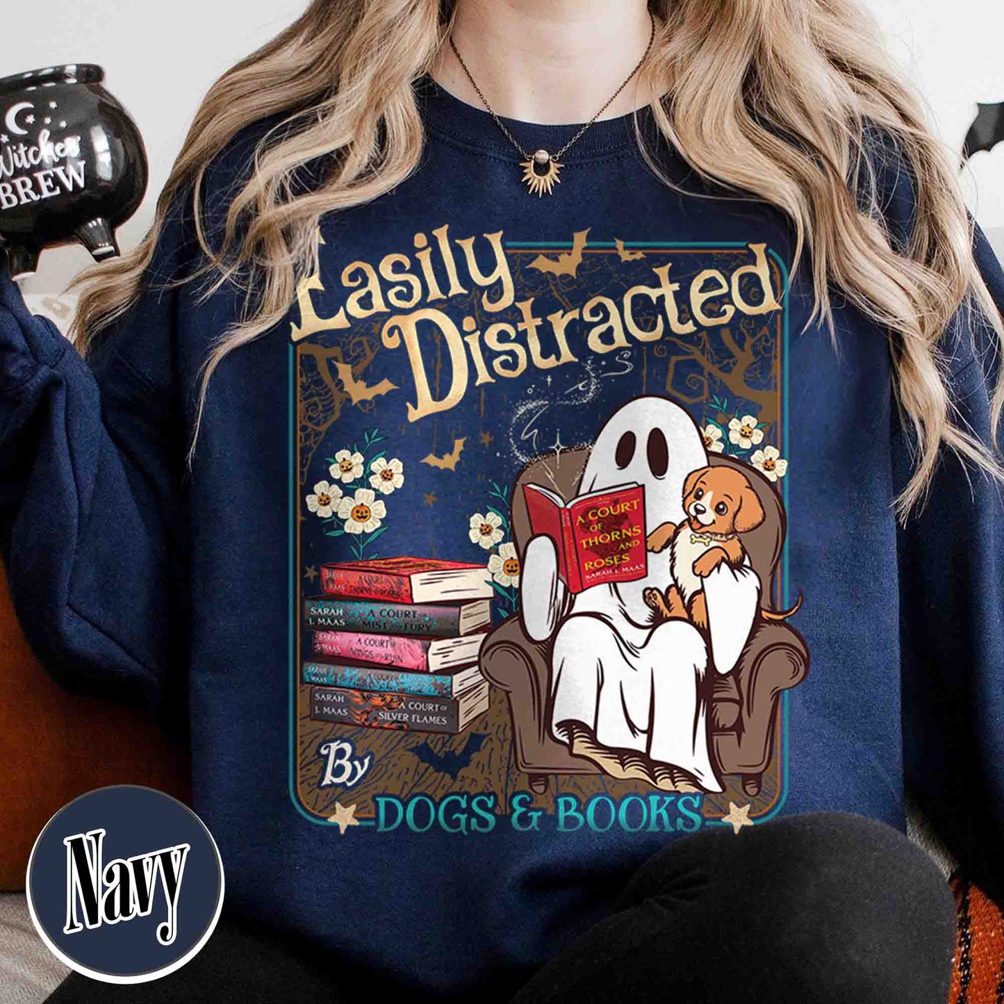 Halloween Book Lover Sweatshirt, Easily Distracted Cats and Books Sweatshirt, Books and Black Cats Sweatshirt