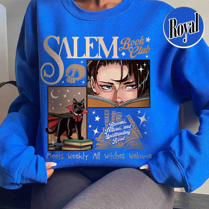 Halloween Sweatshirt, Retro Salem Book Club Sweatshirt, Black Cat Spooky Book Lover Sweatshirt