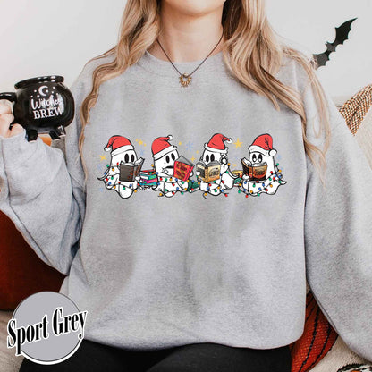 Christmas Ghost Reading, Halloween Cute Ghost Christmas Sweatshirt, Acotar Book Sweatshirt, Cute Spooky Ghost Christmas, Book Lover Gift, Book Sweatshirt