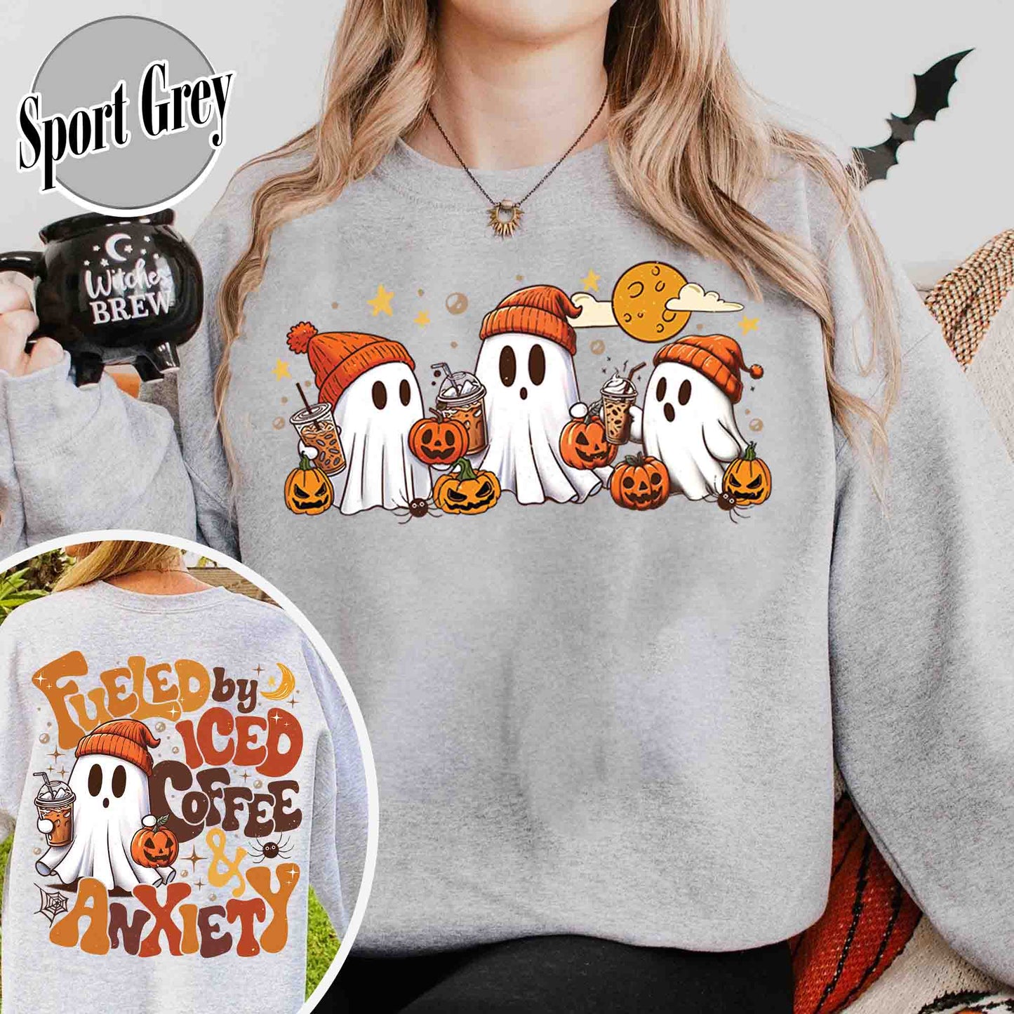 Halloween Ghost Iced Coffee Sweatshirt, Cute Ghost Drink Coffee Sweatshirt, Little Ghost Iced Coffee Sweatshirt