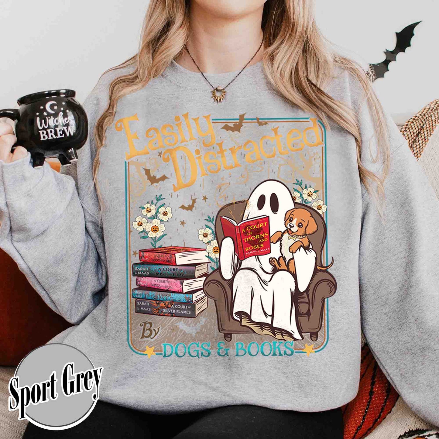 Halloween Book Lover Sweatshirt, Easily Distracted Cats and Books Sweatshirt, Books and Black Cats Sweatshirt