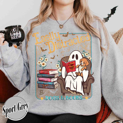 Halloween Book Lover Sweatshirt, Easily Distracted Cats and Books Sweatshirt, Books and Black Cats Sweatshirt
