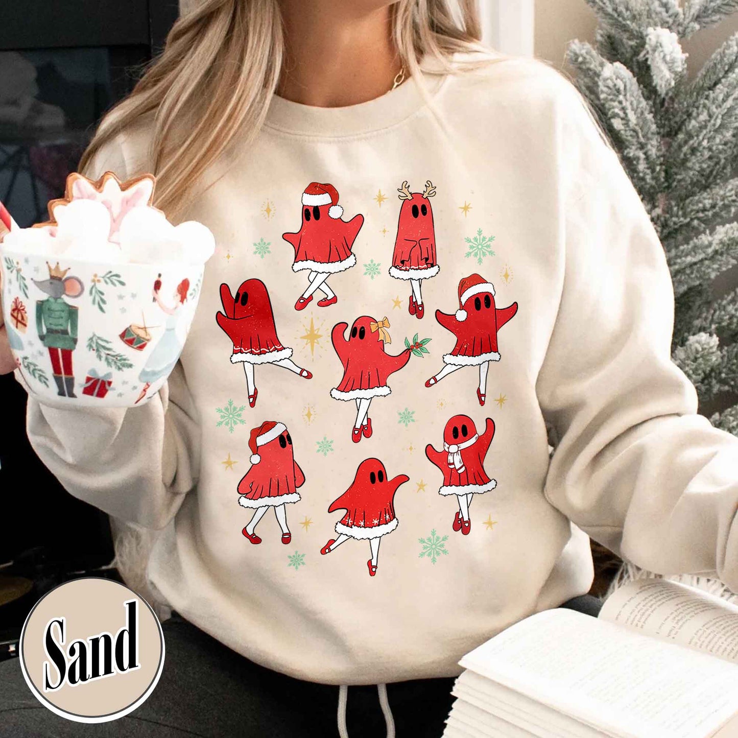 Ballet Ghost Sweatshirt, Ballet Christmas Sweatshirt, Christmas Sweatshirt for Dancer, Dance Teacher Christmas Sweatshirt, Cute Christmas Ghost Sweatshirt, Xmas Gift