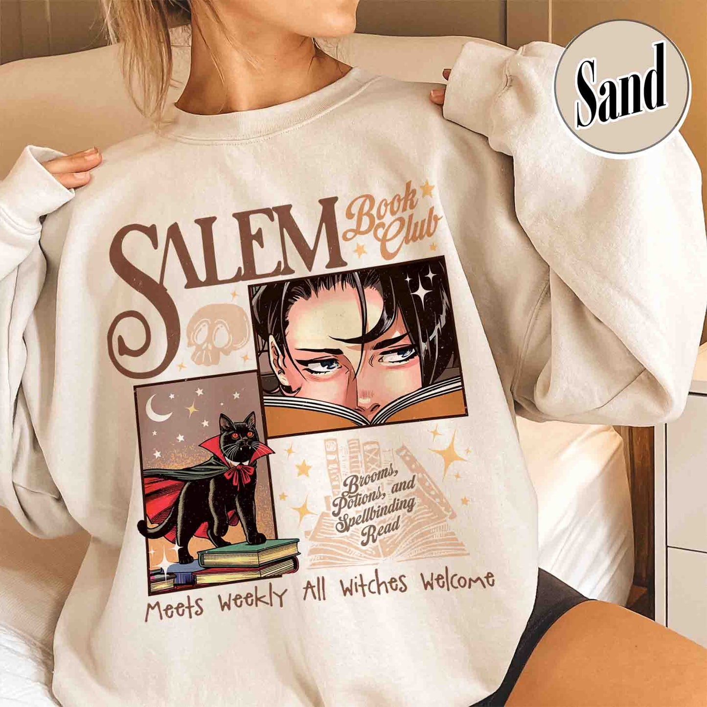 Halloween Sweatshirt, Retro Salem Book Club Sweatshirt, Black Cat Spooky Book Lover Sweatshirt