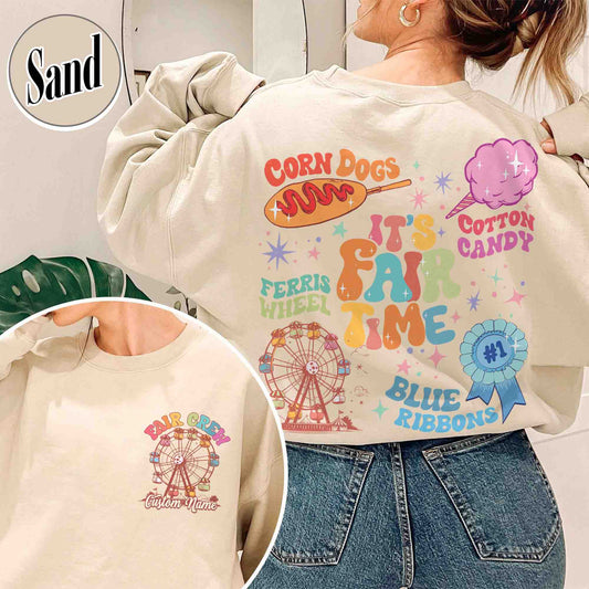 Carnival Sweatshirt, It’s Fair Time Sweatshirt, Cotton Candy Corn Dogs Wheel Blue Ribbon Sweatshirt