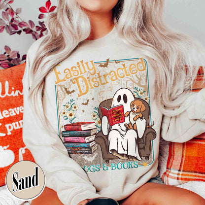 Halloween Book Lover Sweatshirt, Easily Distracted Cats and Books Sweatshirt, Books and Black Cats Sweatshirt