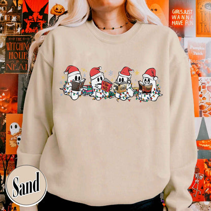 Christmas Ghost Reading, Halloween Cute Ghost Christmas Sweatshirt, Acotar Book Sweatshirt, Cute Spooky Ghost Christmas, Book Lover Gift, Book Sweatshirt