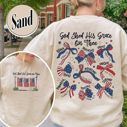 4th of July Sweatshirt, God Shed His Grace on Thee Sweatshirt, Christian Patriotic Sublimation Sweatshirt