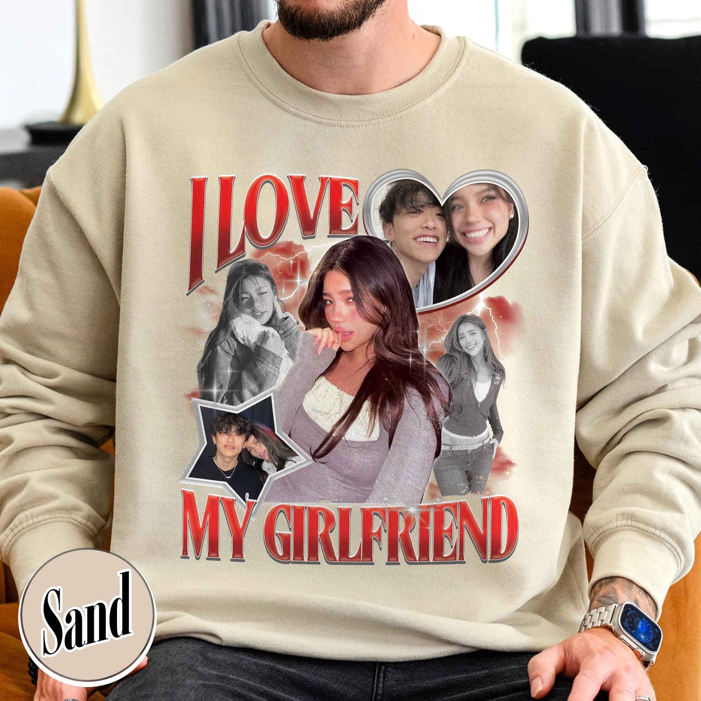 Valentine’s Day Sweatshirt, Custom I Love My Girlfriend Sweatshirt, Custom Photo Rap Sweatshirt