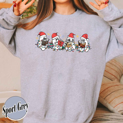 Christmas Ghost Reading, Halloween Cute Ghost Christmas Sweatshirt, Acotar Book Sweatshirt, Cute Spooky Ghost Christmas, Book Lover Gift, Book Sweatshirt