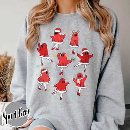 Ballet Ghost Sweatshirt, Ballet Christmas Sweatshirt, Christmas Sweatshirt for Dancer, Dance Teacher Christmas Sweatshirt, Cute Christmas Ghost Sweatshirt, Xmas Gift