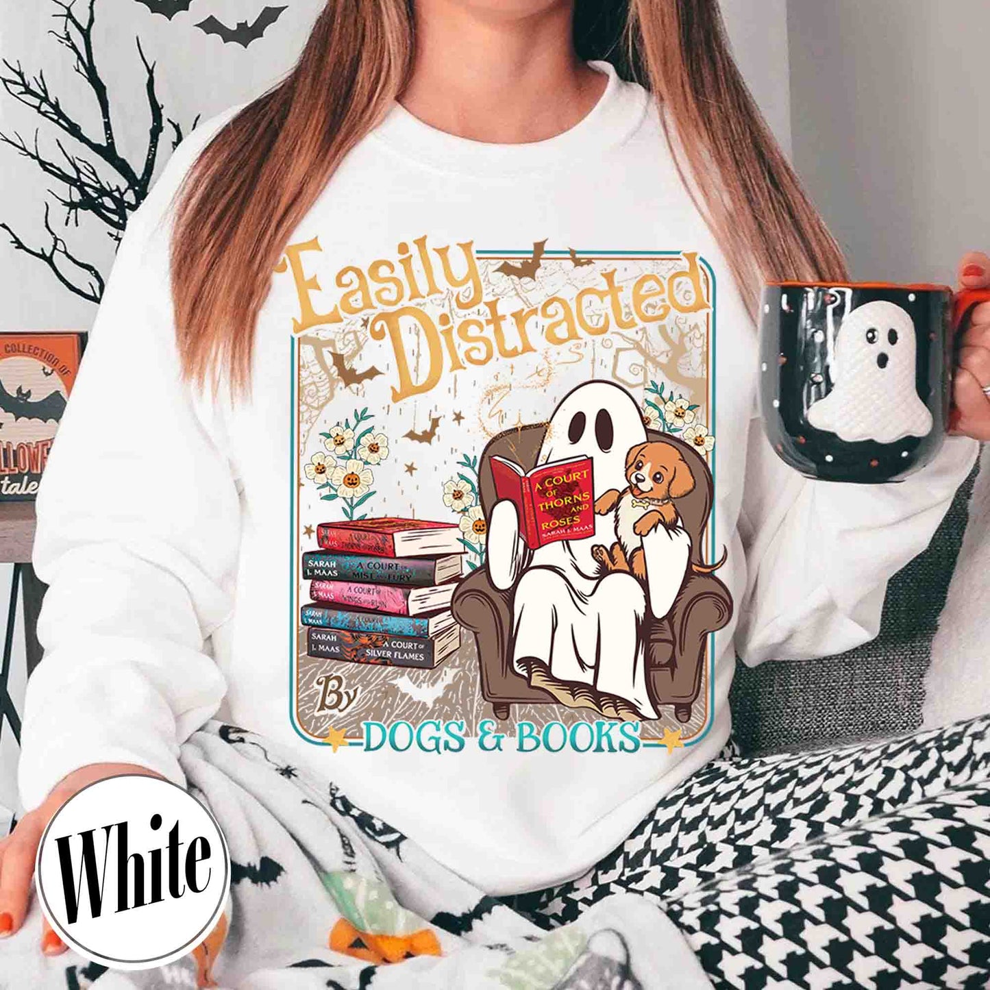 Halloween Book Lover Sweatshirt, Easily Distracted Cats and Books Sweatshirt, Books and Black Cats Sweatshirt