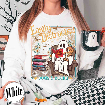 Halloween Book Lover Sweatshirt, Easily Distracted Cats and Books Sweatshirt, Books and Black Cats Sweatshirt