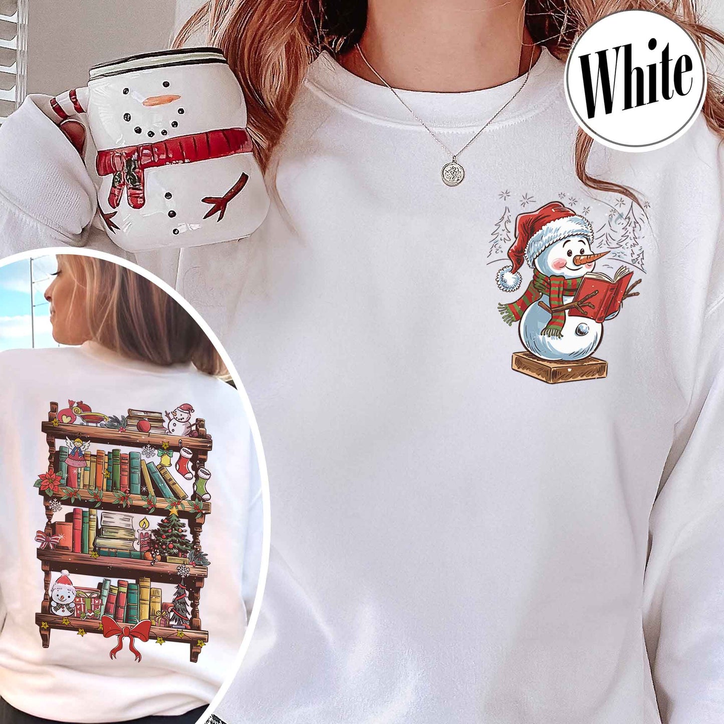 Book Lover Librarian Sweatshirt, Snowman Read Book Sweatshirt, Bookworm Christmas Sweatshirt