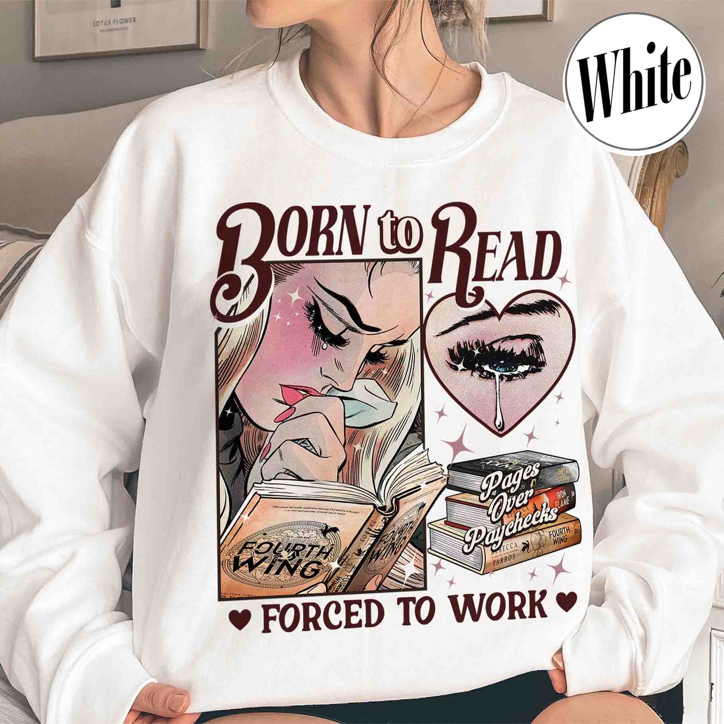 Born To Read Forced To Work Sweatshirt, Born To Read FW Sweatshirt, Born To Read Bookish Crewneck, Basgiath War College, Dragon Rider, Fantasy Reader