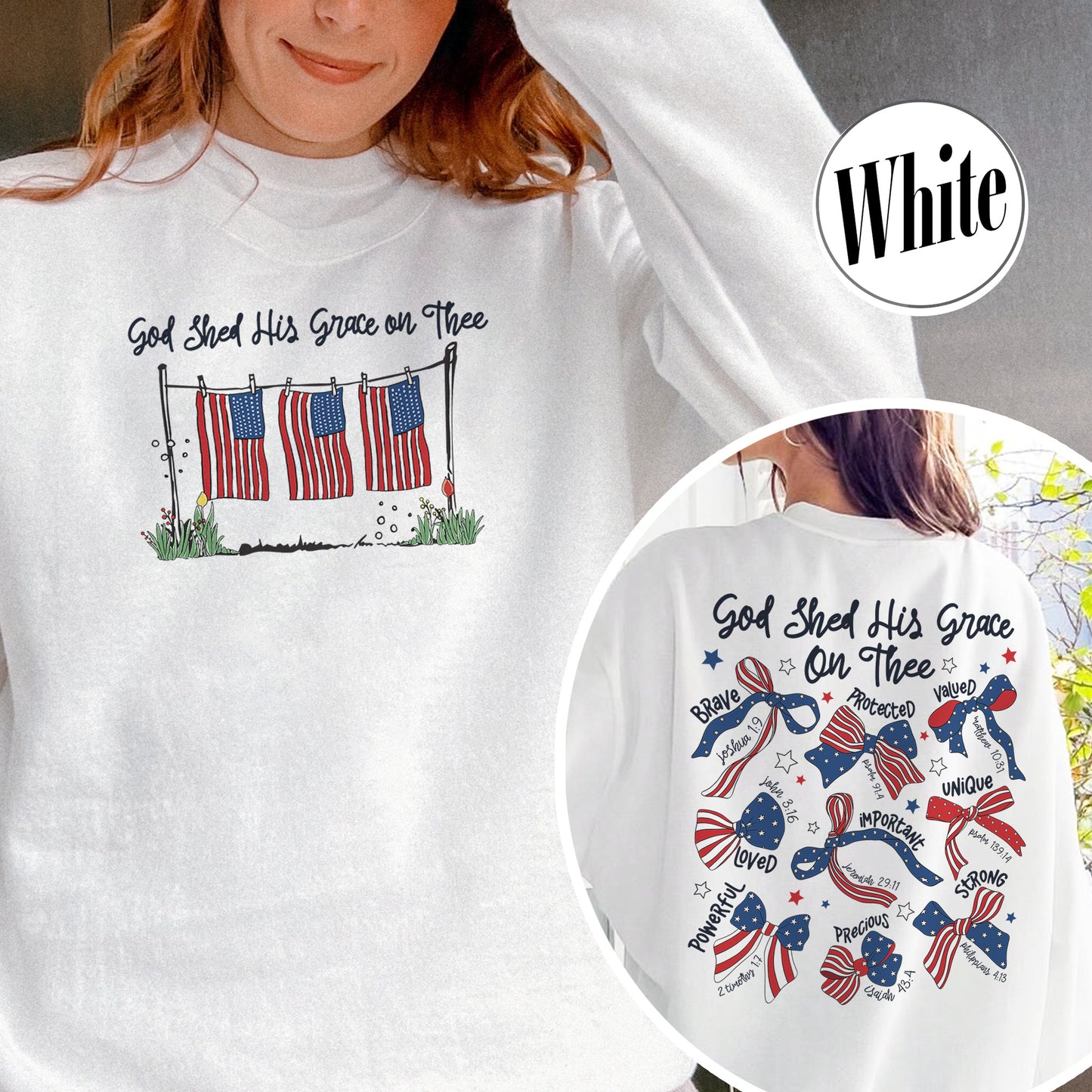 4th of July Sweatshirt, God Shed His Grace on Thee Sweatshirt, Christian Patriotic Sublimation Sweatshirt